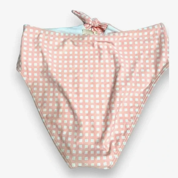 GB Gianna Bini High-Waist w/ Tie Bikini Bottoms | Pink White Check | Sz L, NEW - Picture 2 of 8